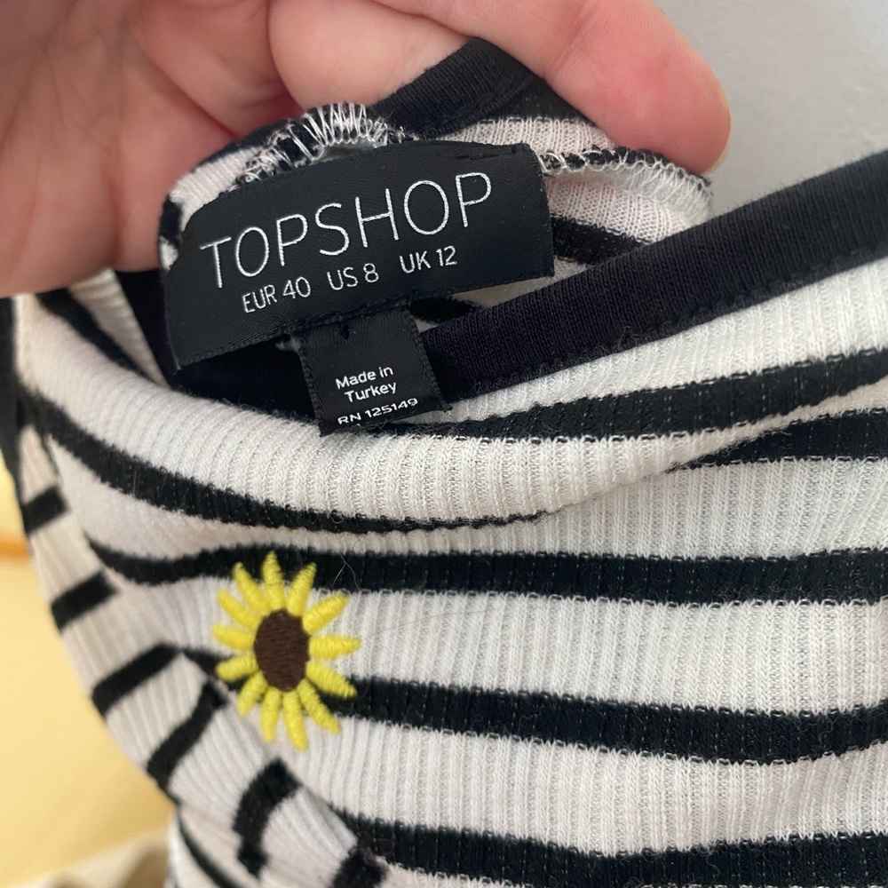 Topshop Striped Long Sleeve with Sunflower Embroidery